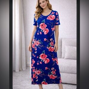 G.I.L.I Floral Short Sleeve Maxi Dress Size Petite Large Side Slits Cottagecore